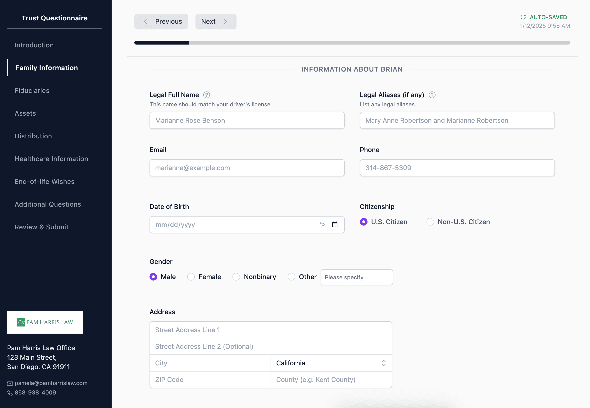 Statular client intake questionnaire for estate planning attorneys